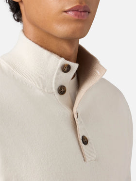 Half-zip sweater in white merino wool and cashmere