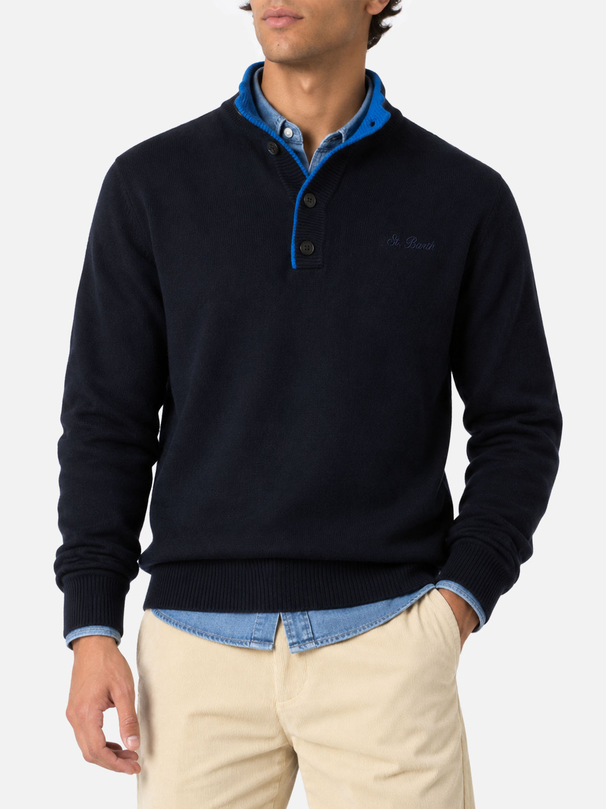 Jersey polo azul marino en BLENDED CASHMERE 