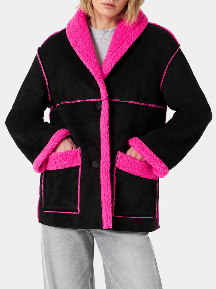 Abrigo reversible de shearling Dorys en negro y rosa flúor 