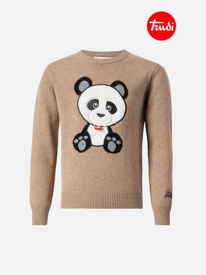 Crewneck Douglas in cashmere blend with Panda Trudi patch | TRUDI SPECIAL EDITION