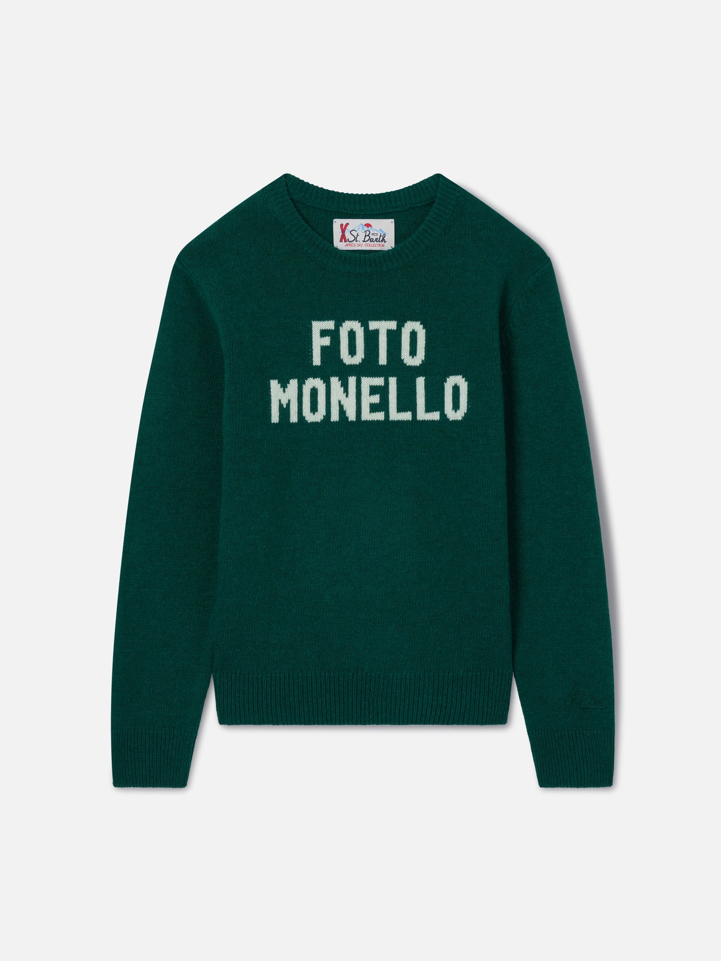 Pull en maille à col rond Douglas vert forêt avec lettrage Foto Monello 