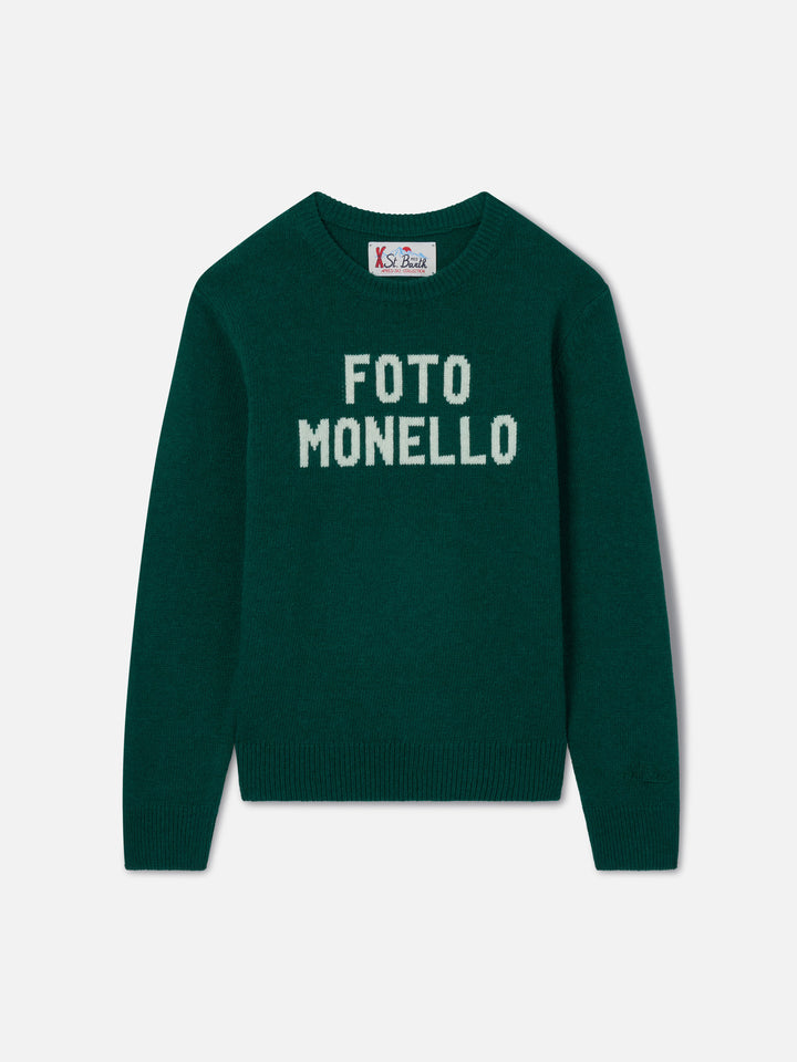 Pull en maille à col rond Douglas vert forêt avec lettrage Foto Monello 