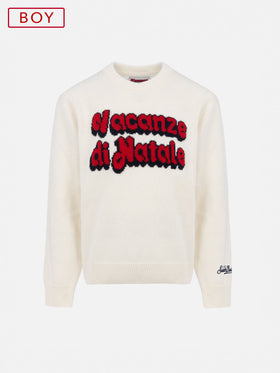 Boy white sweater Douglas with Vacanze di Natale jacquard | VACANZE DI NATALE SPECIAL EDITION - MC2 Saint Barth
