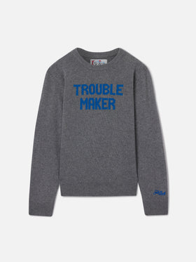 Douglas Rundhals-Strick in Grau mit Trouble Maker-Schriftzug 