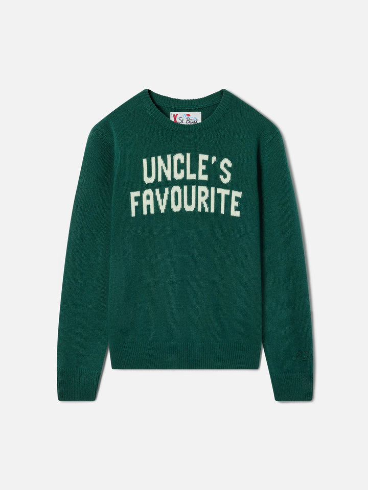 Pull en maille à col rond vert Douglas avec intarsia Uncle's Favourite 