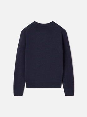 Maille col rond Navy blue Douglas avec intarsia et broderie St. Moritz | Special edition 