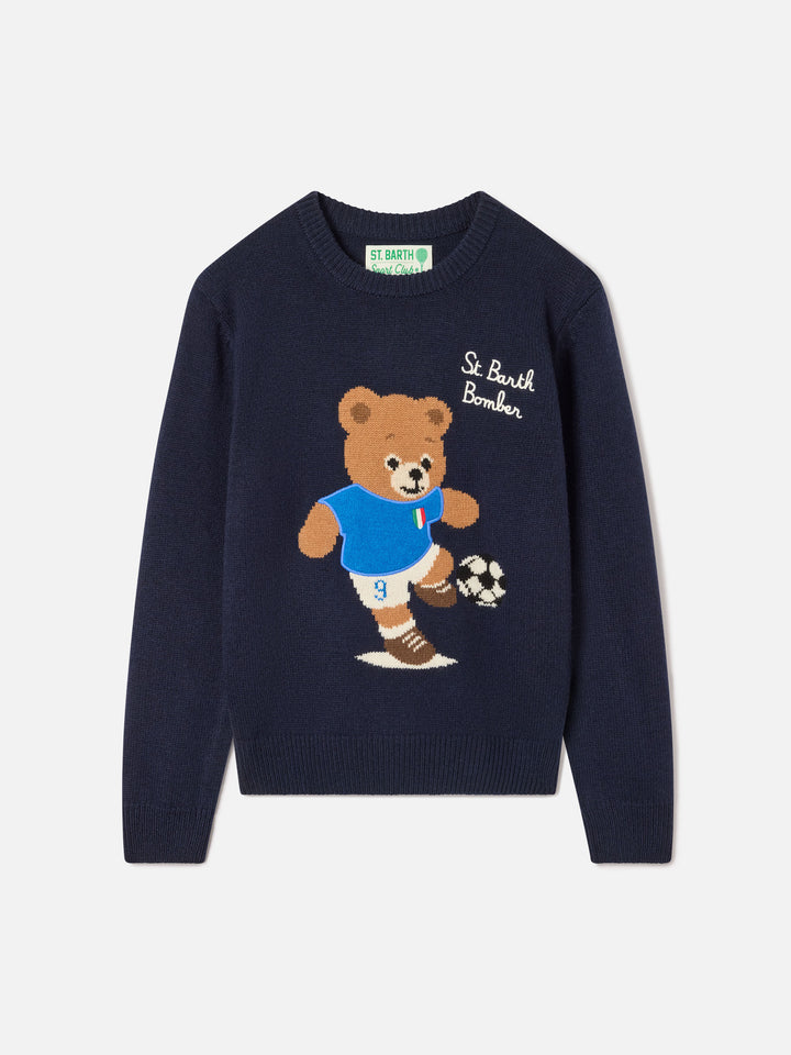 Pull en maille ras-du-cou Navy blue Douglas avec patch ourson 