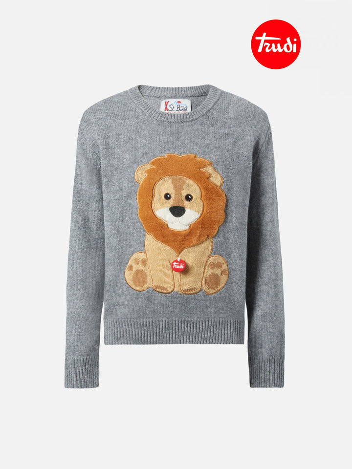 Crewneck Douglas in cashmere blend with Leone Trudi patch | TRUDI SPECIAL EDITION