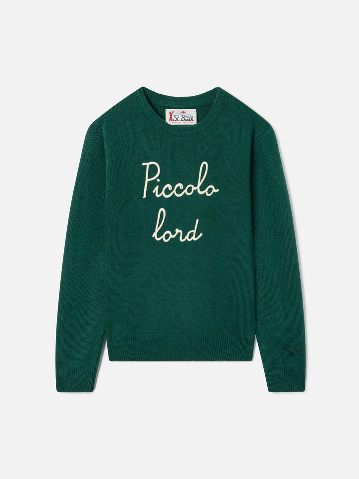 Pull en maille à col rond vert Douglas avec broderie Piccolo Lord 