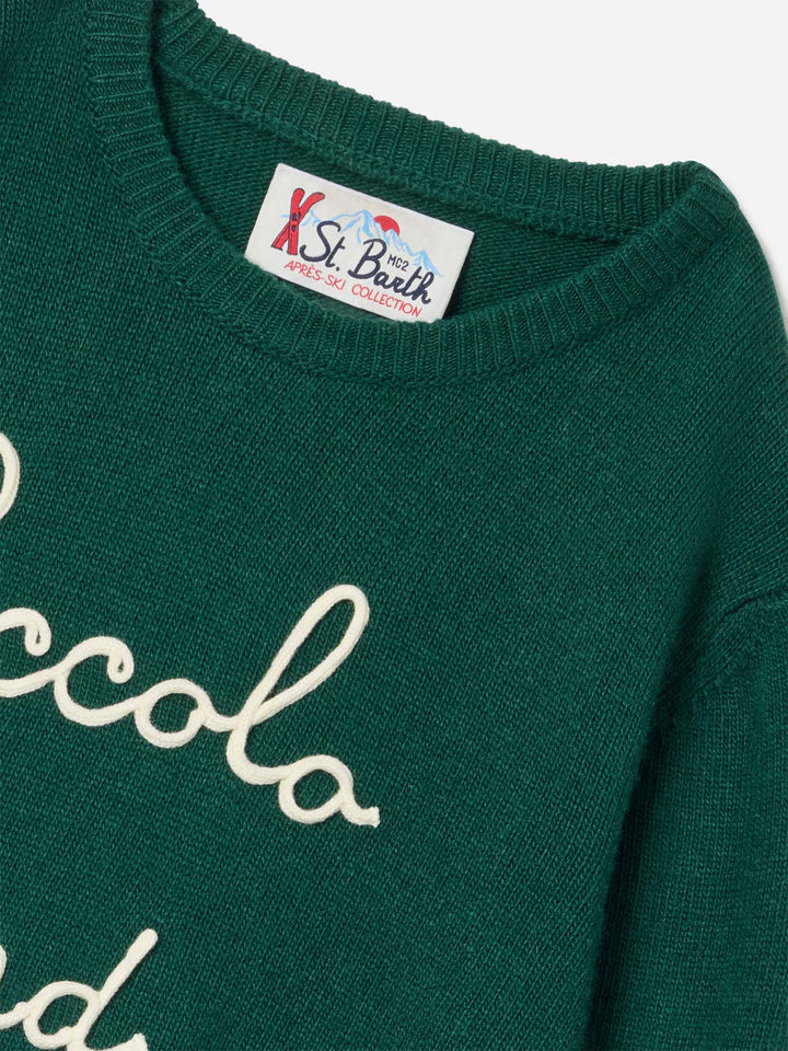 Pull en maille à col rond vert Douglas avec broderie Piccolo Lord 