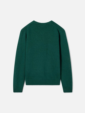 Maglia girocollo Douglas verde con ricamo Piccolo Lord