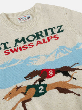 Crewneck Douglas with Saint Moritz postcard jacquard
