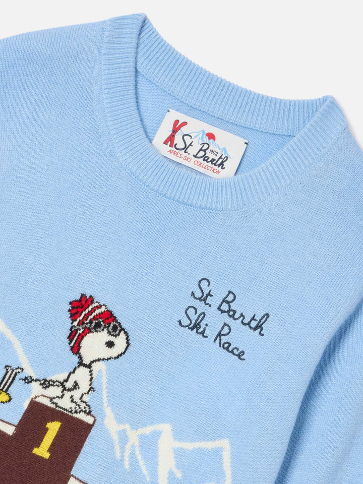Pull ras-du-cou léger en blue Douglas avec intarsia et broderie Snoopy | Special edition 