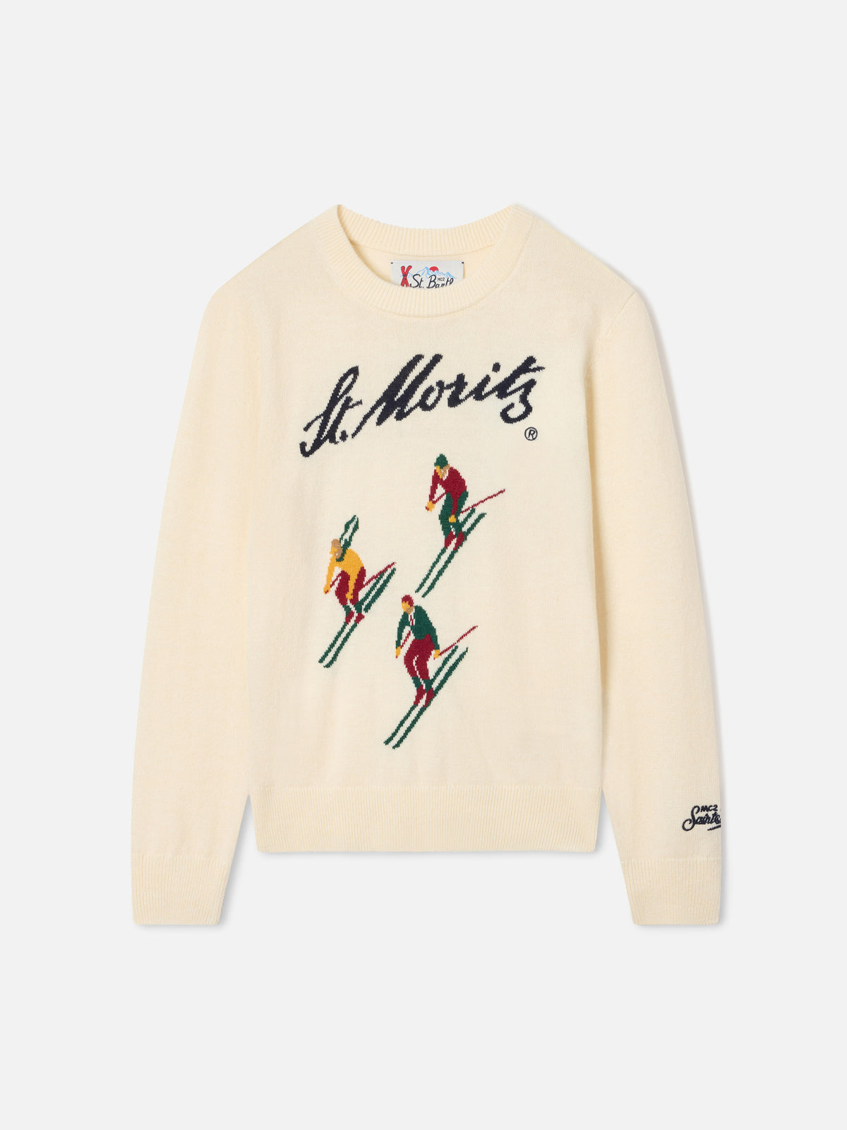 Pull en maille à col rond couleur crème Douglas avec intarsia St. Moritz | Special edition 