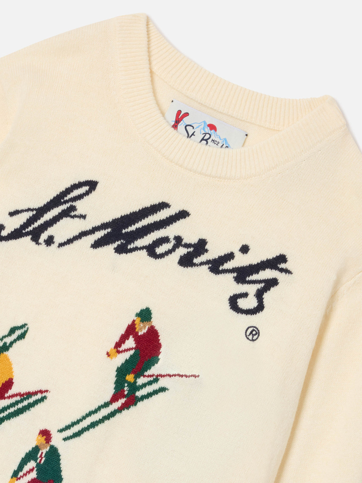 Pull en maille à col rond couleur crème Douglas avec intarsia St. Moritz | Special edition 
