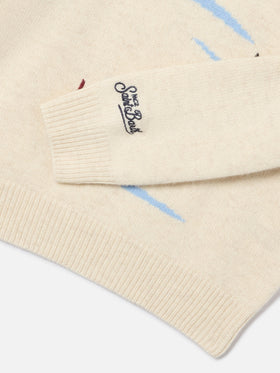Maglia girocollo Douglas panna con intarsio Cortina