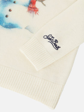 Weißer Douglas-Rundhalspullover mit „Let it snow“-Stickerei