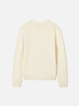 Maglia girocollo Douglas panna in misto lana e cashmere con intarsio e ricamo orsetto