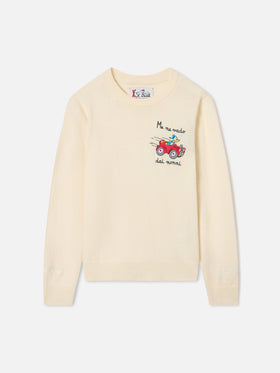 Cream Douglas Light wool and cashmere blend crewneck with Donald Duck intarsia | Special edition