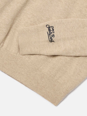 Beige Douglas cotton and virgin wool blend crewneck with Sciupa Femmine intarsia