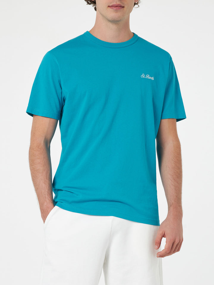 Man teal cotton jersey t-shirt Dover with St. Barth embroidery - MC2 Saint Barth