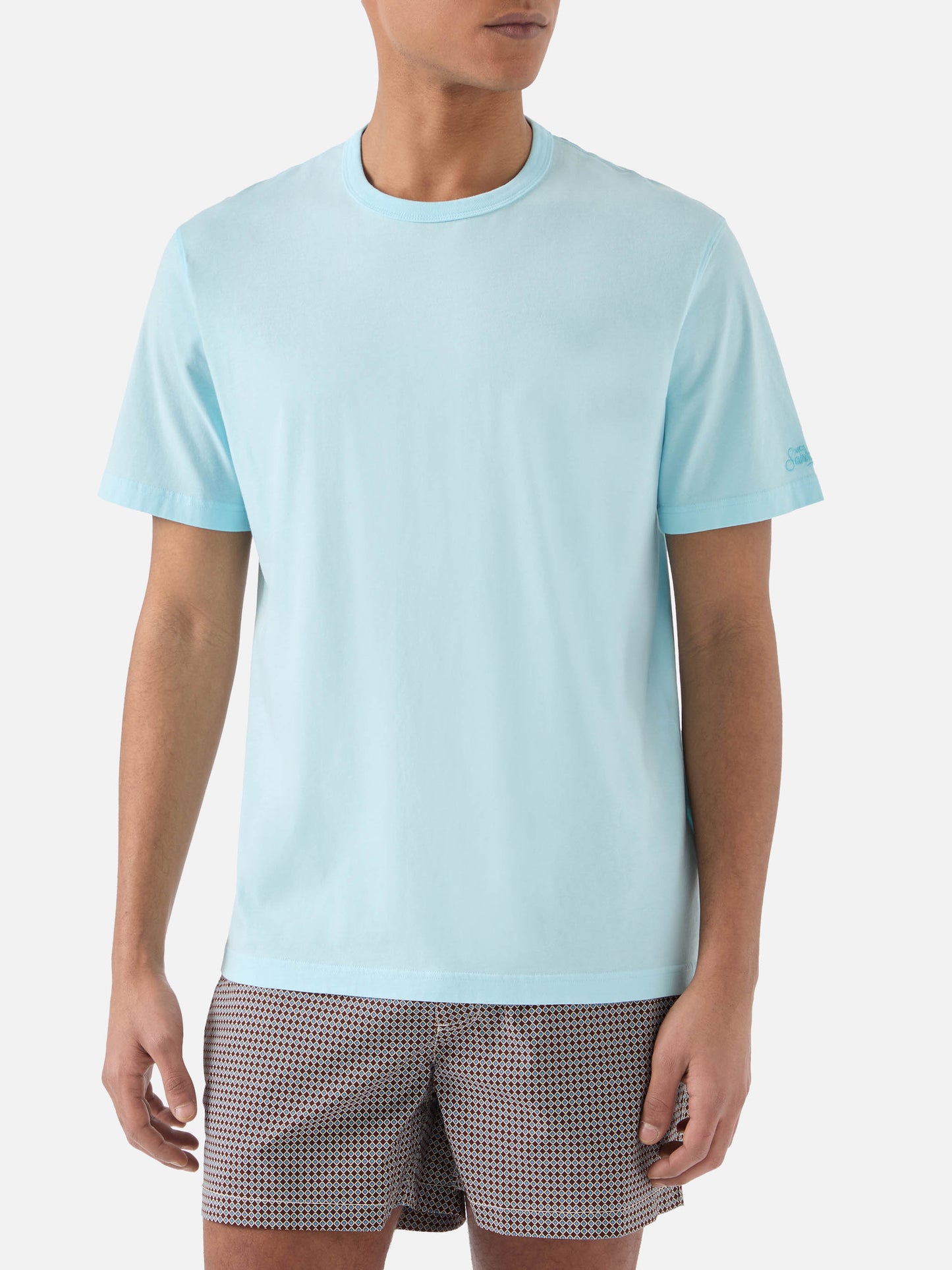 Aqua green Dover cotton t-shirt with logo embroidery