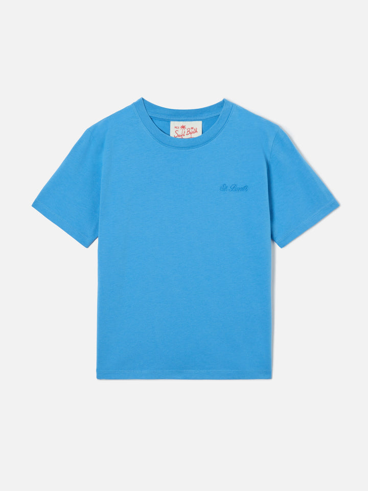 T-shirt Dover Jr in puro cotone azzurro polvere con logo ricamato