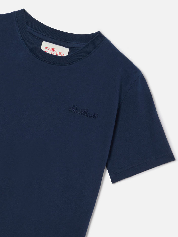 T-shirt Dover Jr in puro cotone blu navy con logo ricamato