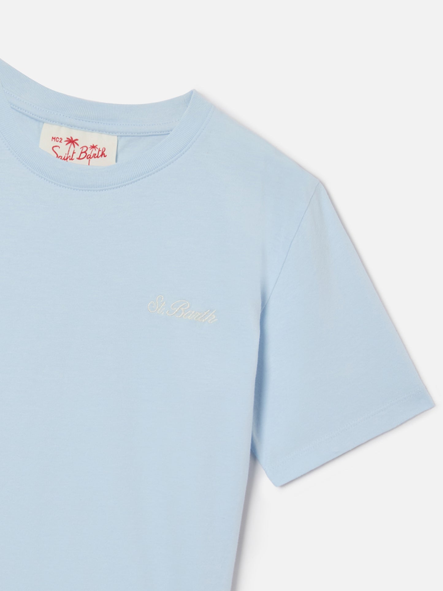 Camiseta Dover Jr azul claro de puro algodón con logo bordado 
