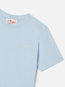 Camiseta Dover Jr azul claro de puro algodón con logo bordado 