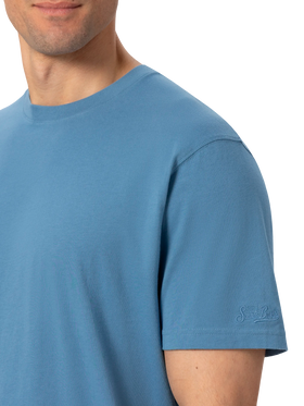 Dusty blue cotton jersey t-shirt Dover with St. Barth embroidery - MC2 Saint Barth