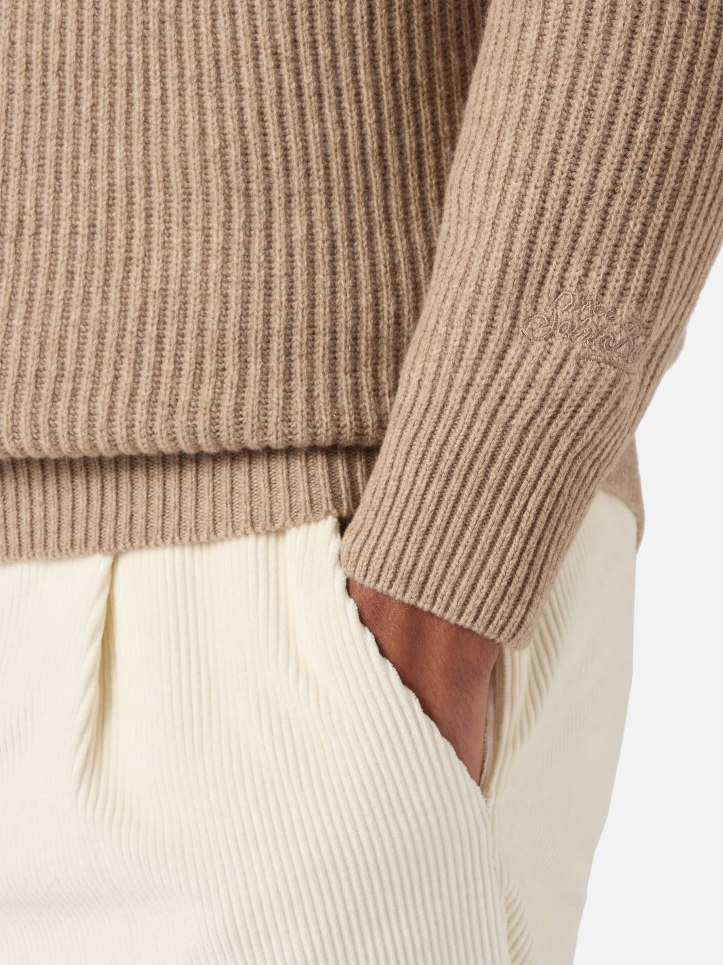 Polo in maglia Downing in 100% LANA kaki