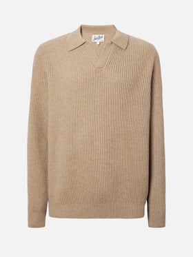 Polo in maglia Downing in 100% LANA kaki