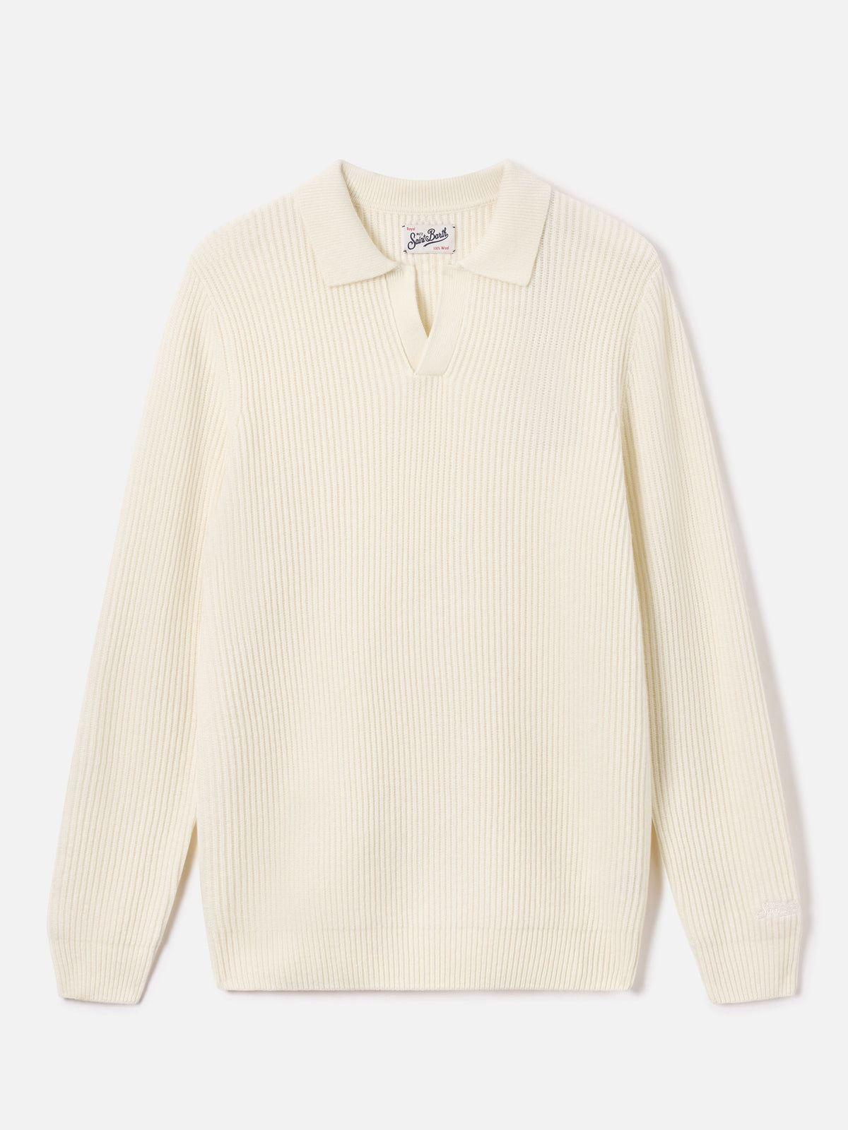 Polo de punto acanalado de lana Off white Downing 