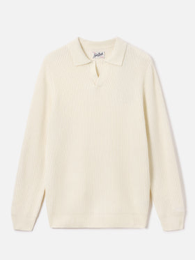 Polo de punto acanalado de lana Off white Downing 