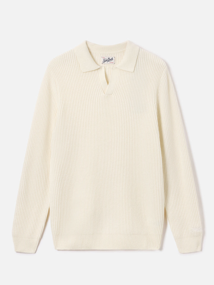 Polo en maille côtelée de laine Off white Downing 