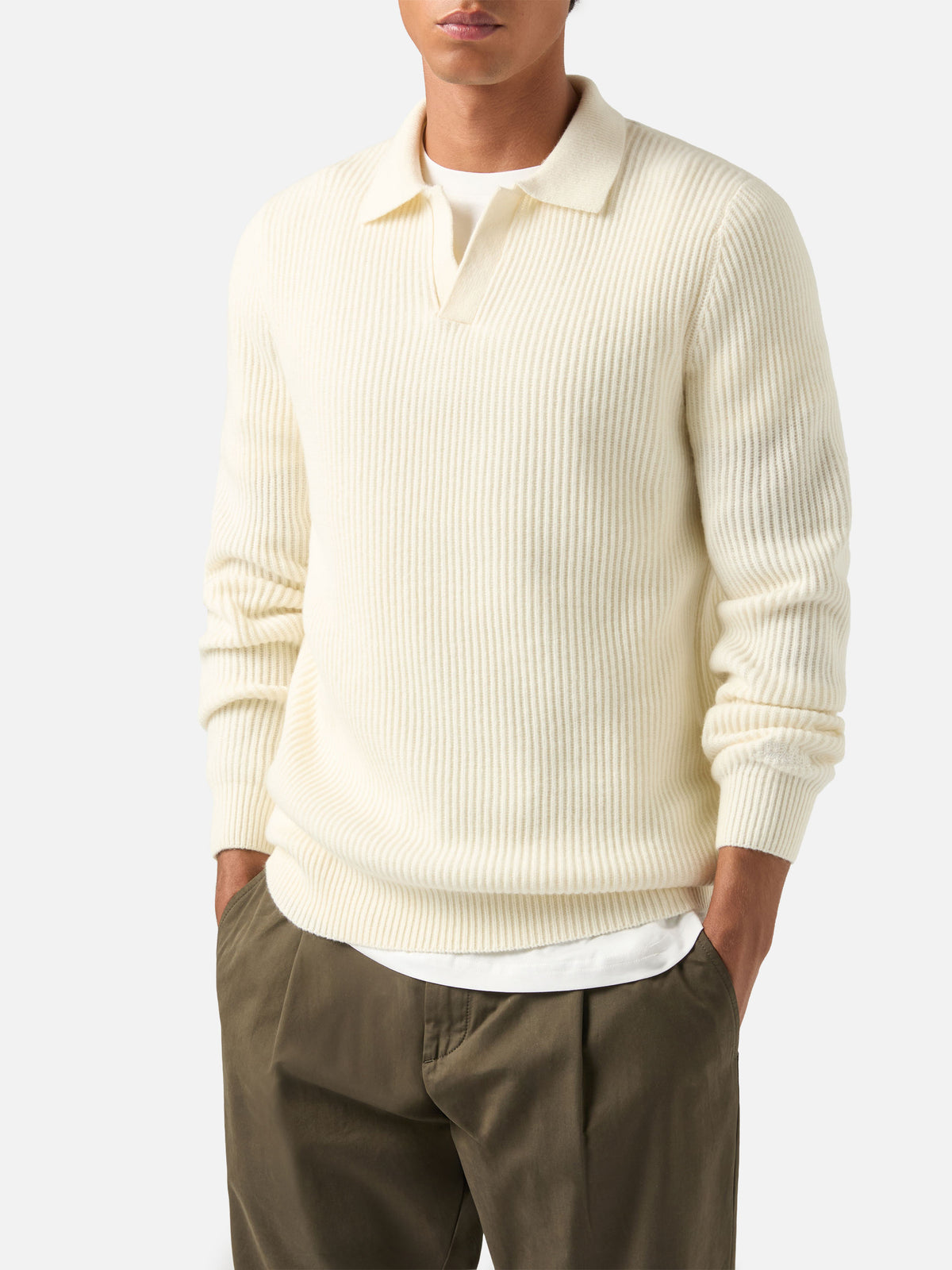 Polo de punto acanalado de lana Off white Downing 