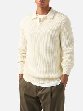 Polo de punto acanalado de lana Off white Downing 