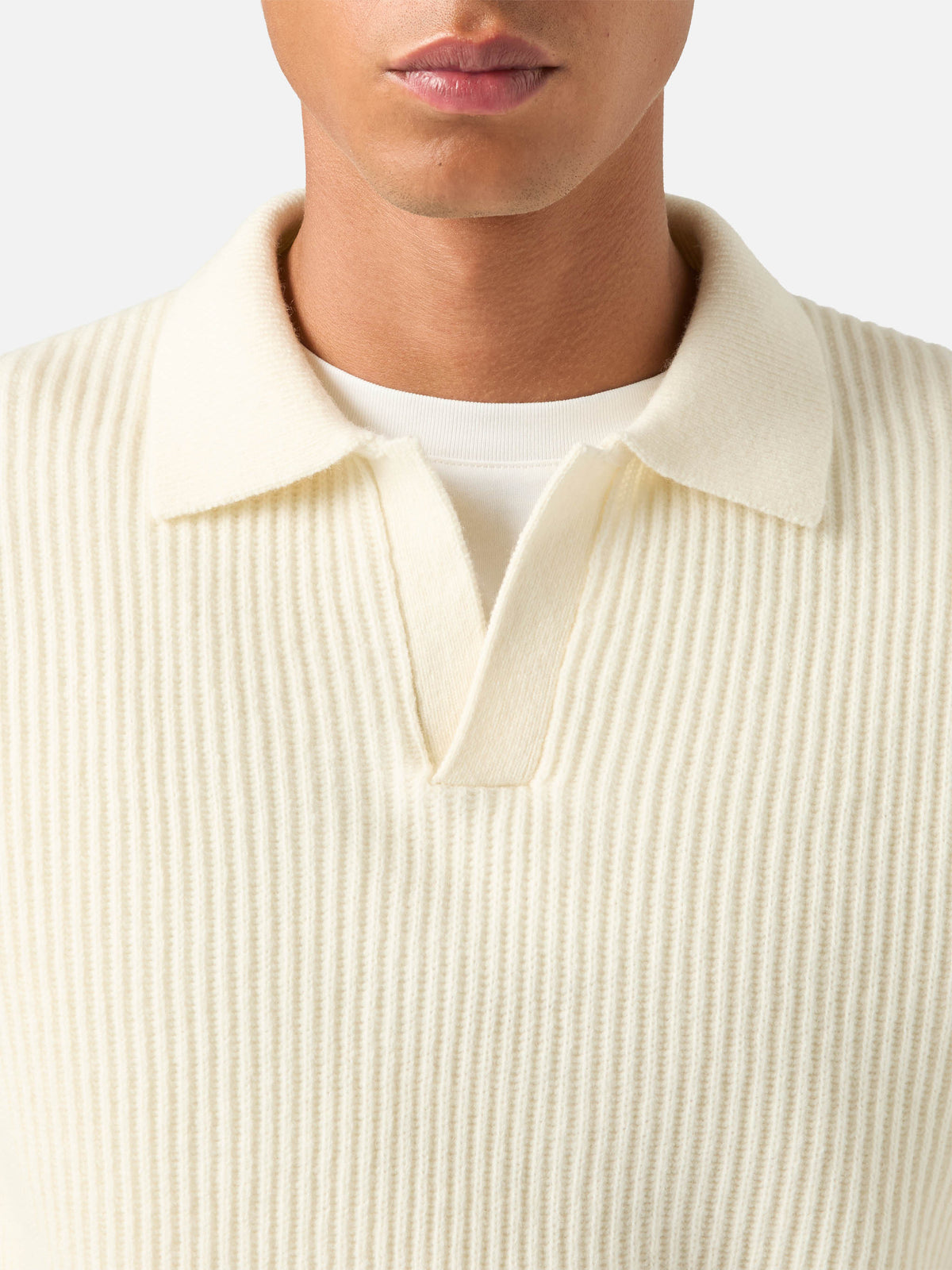 Polo de punto acanalado de lana Off white Downing 