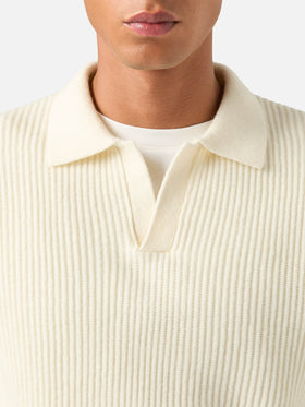 Polo de punto acanalado de lana Off white Downing 