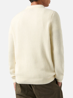 Polo de punto acanalado de lana Off white Downing 