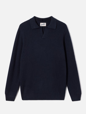 Polo in lana a costine Downing blu navy