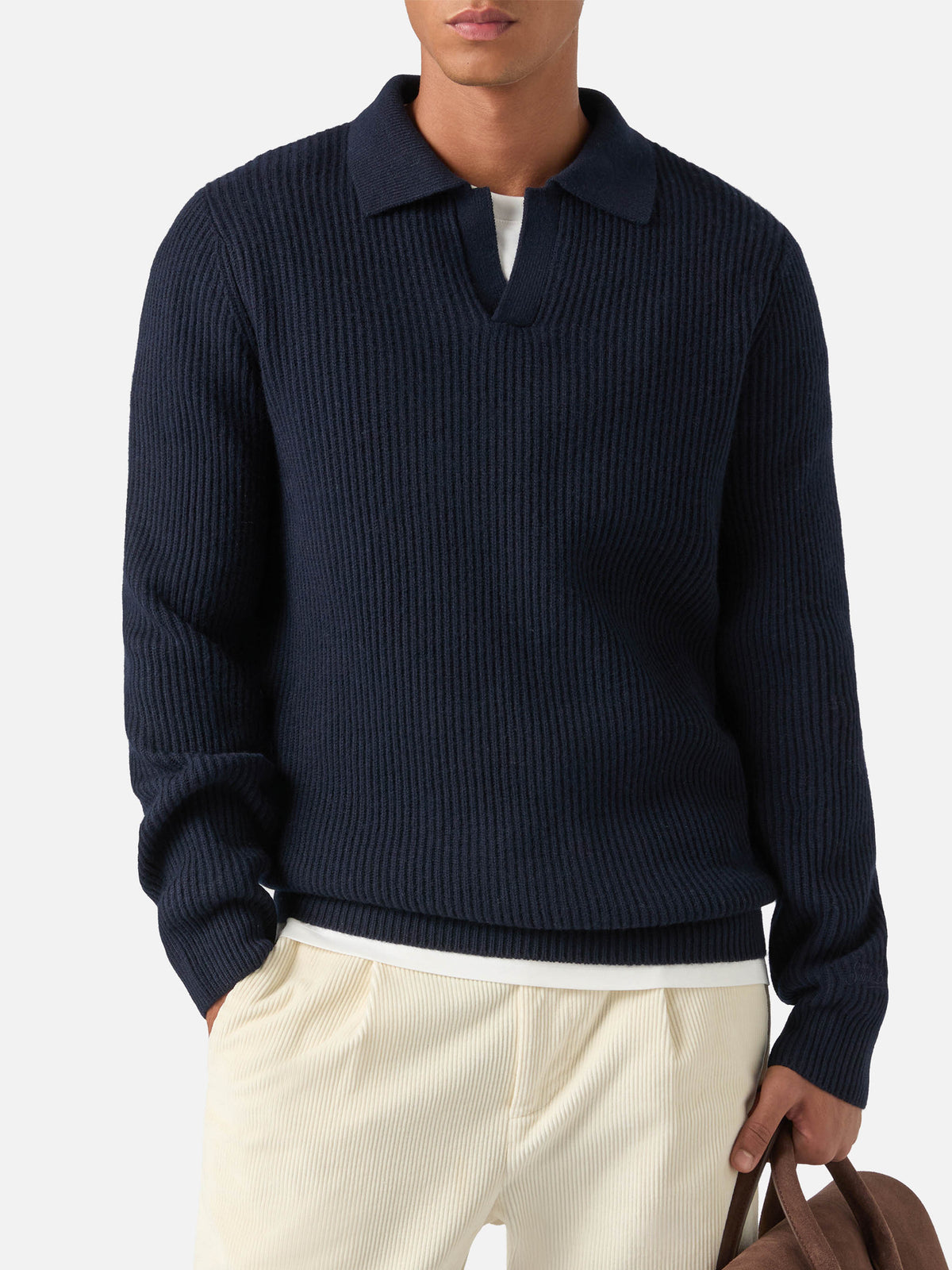 Polo in lana a costine Downing blu navy