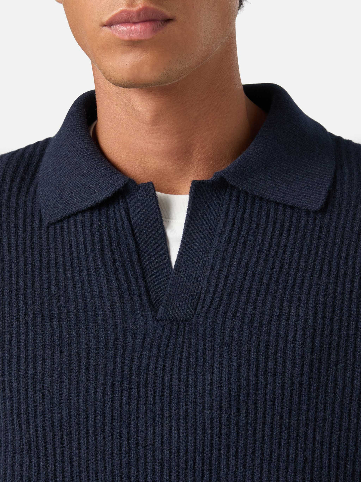 Polo in lana a costine Downing blu navy