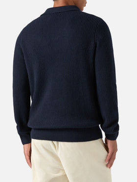 Polo in lana a costine Downing blu navy