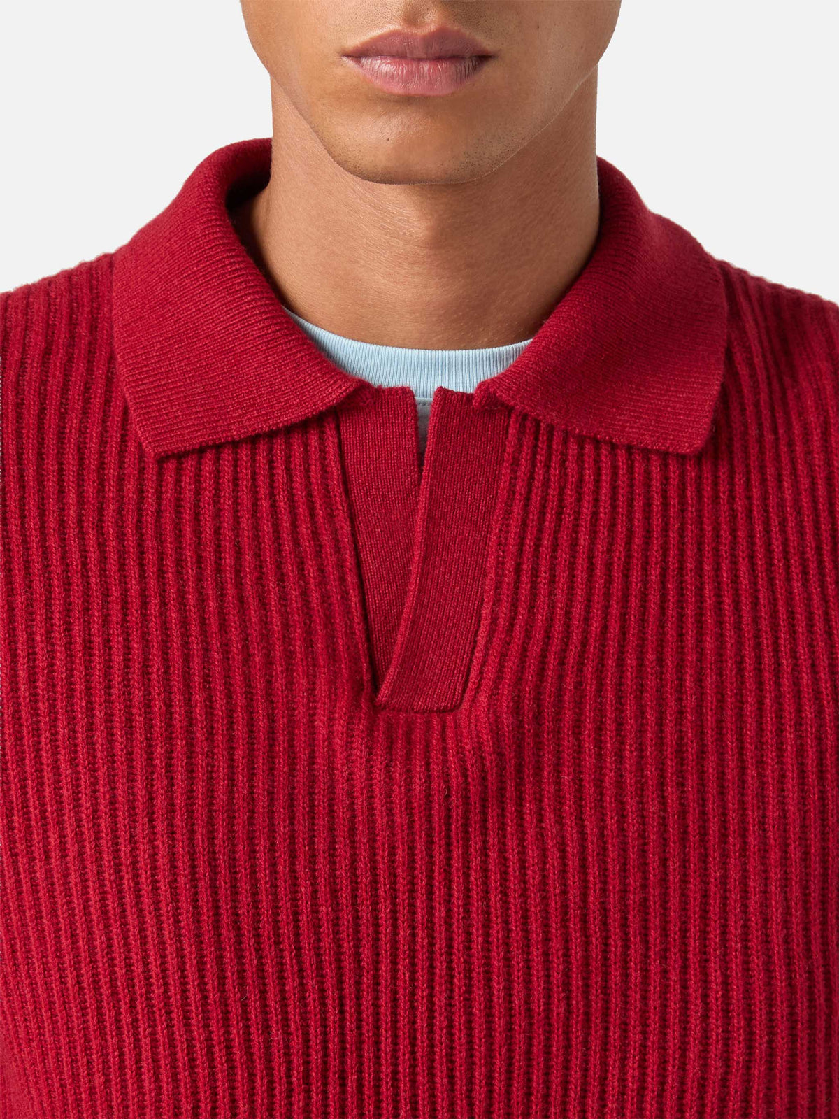 Polo en maille côtelée de laine rouge Downing 