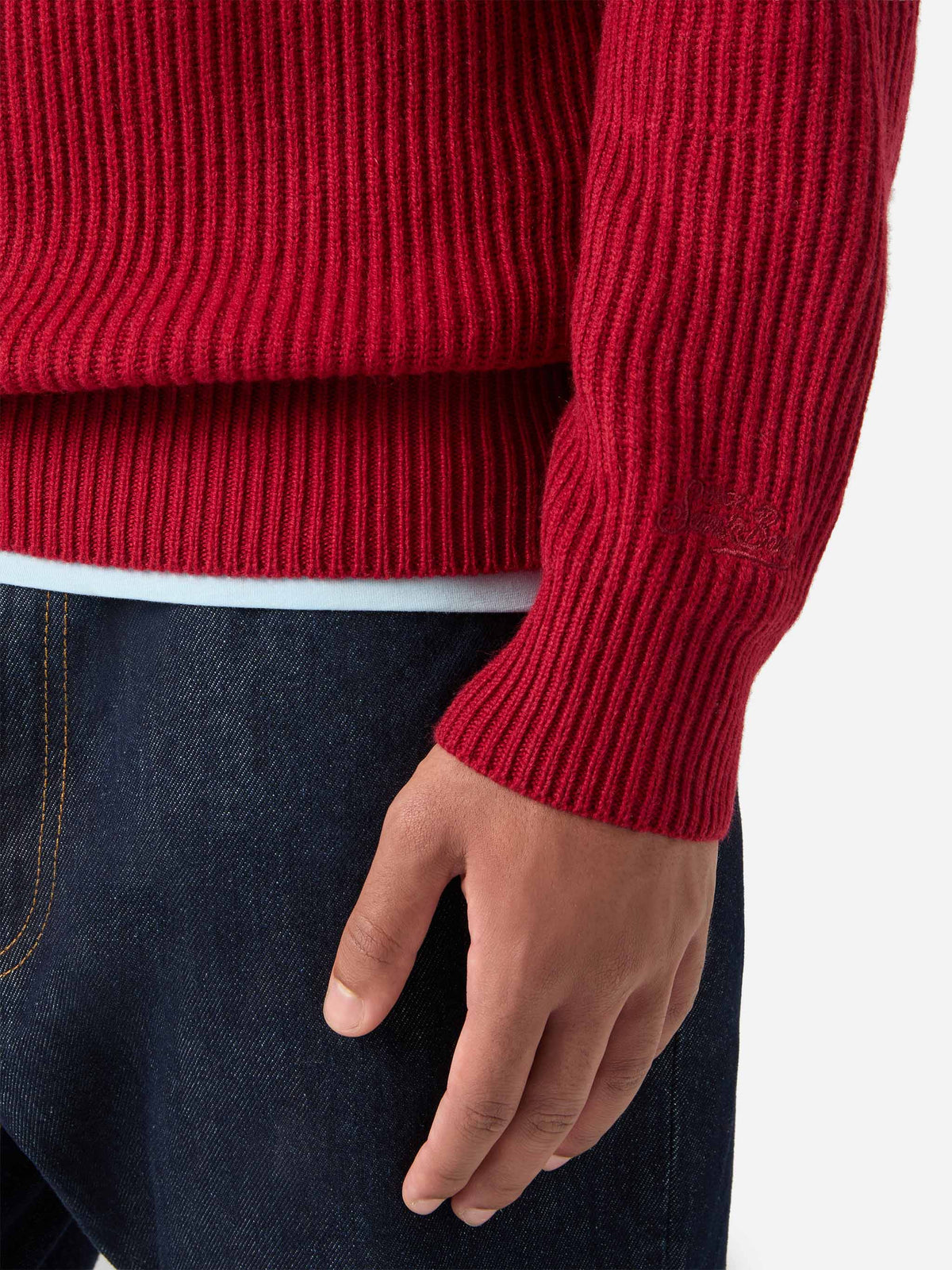 Polo en maille côtelée de laine rouge Downing 