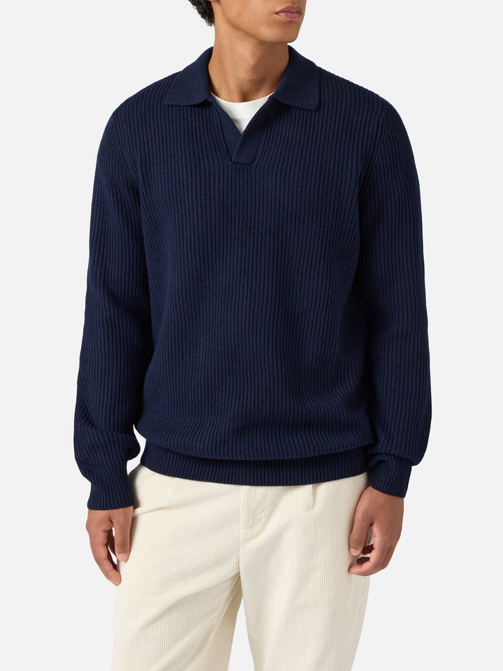 Navy blue wool knit polo Downing