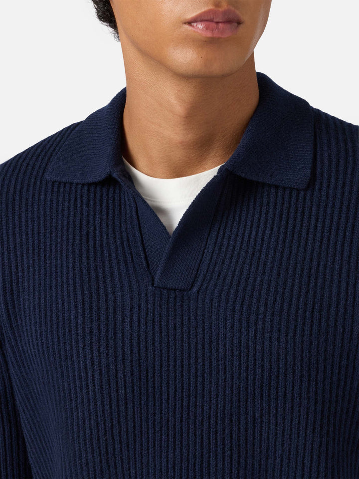 Navy blue wool knit polo Downing