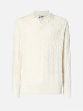 White wool knit polo Downing